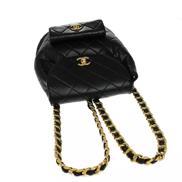 CHANEL CC Logo DUMA Matelasse Chain Backpack Bag Leather Black Vintage 889RK991 main image 16